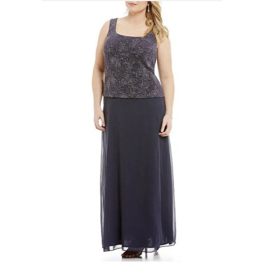 Alex Evenings Steel Gray Sparkle Maxi Dress